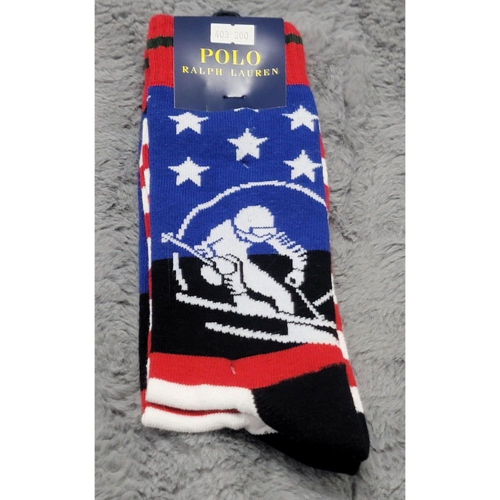 Polo Ralph Lauren Socks Mens 10-13 Multicolor Suicide Ski Stars Stripes Mid Calf